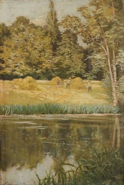 Moissons Au Bord De L'eau Oil Painting by Henri Biva