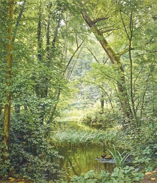 The Woodland Pool Oil Painting by Henri Biva