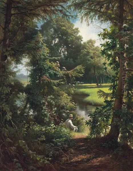 Fishing On A Sunny Afternoon Oil Painting by Henri Biva