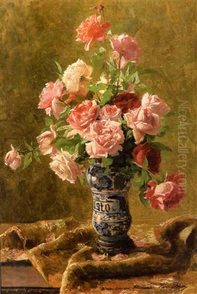 Roses In Full Bloom Oil Painting by Henri Biva