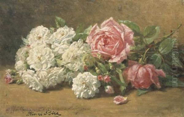 Bouquet De Roses Blanches Et Rouges Oil Painting by Henri Biva