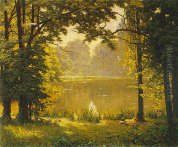 Paysage A L'etang Oil Painting by Henri Biva