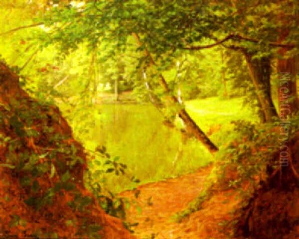 Wood Beside A Lake Oil Painting by Henri Biva