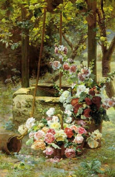 Fleurs Pres D'un Puits Oil Painting by Henri Biva