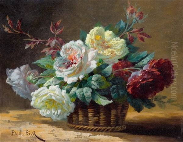 Roses In A Basket Oil Painting by Paul Biva