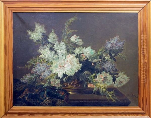 Bouquet De Fleurs Dans Une Coupe En Bronze Sur Un Entablement Oil Painting by Paul Biva