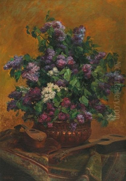 Bouquet De Lilas Dans Un Pot En Cuivre Oil Painting by Paul Biva