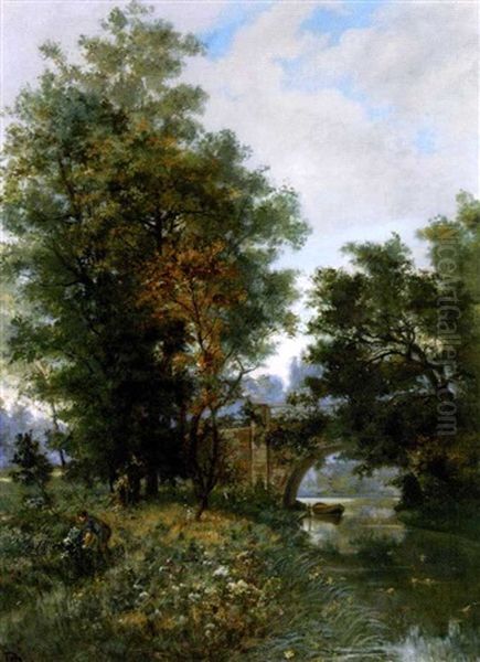 Pecheur Au Bord De La Riviere Oil Painting by Paul Biva