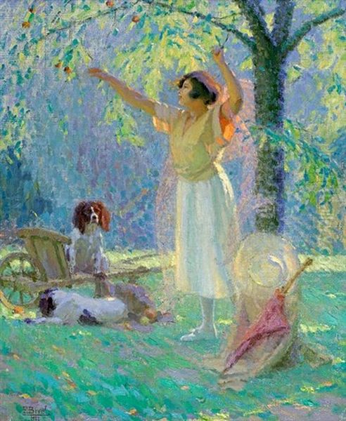 A Woman In A Park With Her Dogs by Fernand (Achille Lucien) Bivel