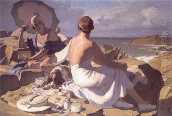 Pique-nique Sur La Plage En Bretagne Oil Painting by Fernand (Achille Lucien) Bivel