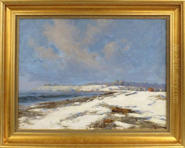 Marblehead Shoreline In Winter Oil Painting by William Johnson Bixbee