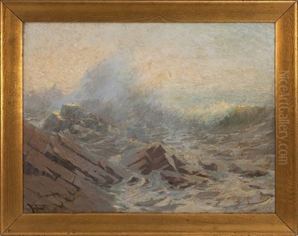 Sunset Over A Rocky Coast Oil Painting by William Johnson Bixbee