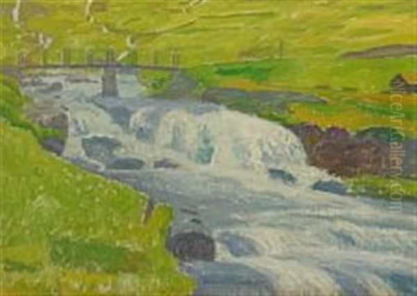 Landscape With River, Iceland Oil Painting by Niels Bjerre