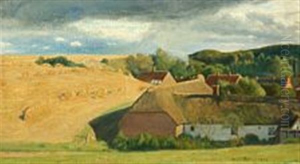 Farmland Scene Oil Painting by Niels Bjerre