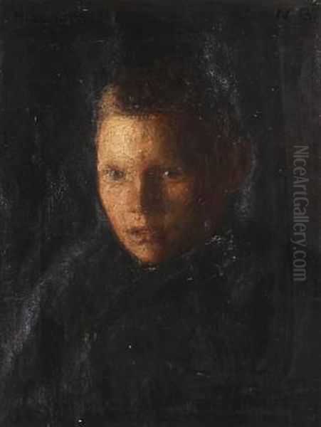 Portrait Of A Boy Oil Painting by Niels Bjerre