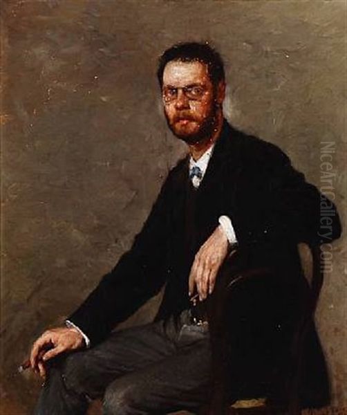 Portrait Of Insurer Aage Bramsen (1855-1921) Oil Painting by Gustaf-Oskar Bjoerk