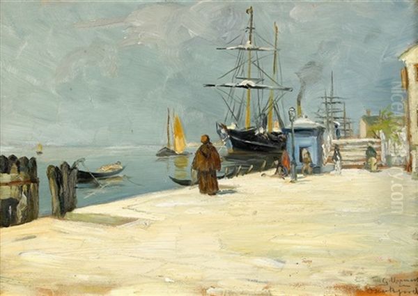 Sydlandskt Hamnmotiv Oil Painting by Gustaf-Oskar Bjoerk