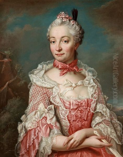 Young Lady In A Pink Dress With Lace Oil Painting by Jacob Bjork