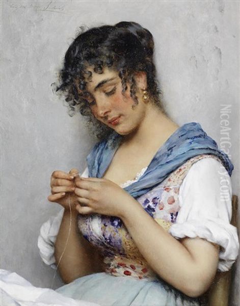 The Italian Seamstress Oil Painting by Eugen von Blaas