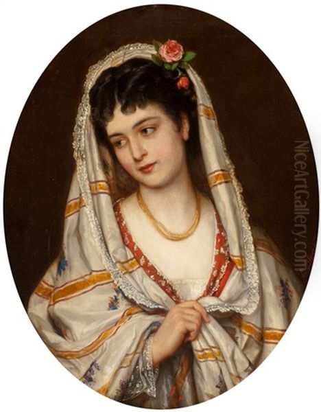 A Young Italian Beauty Oil Painting by Eugen von Blaas