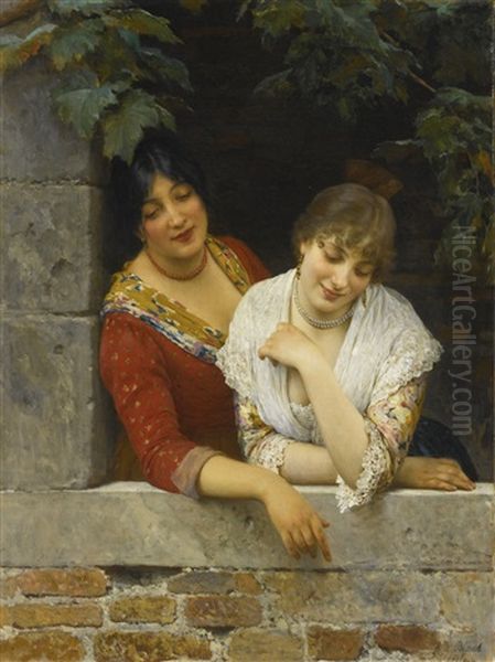 Venetians At The Balcony Oil Painting by Eugen von Blaas