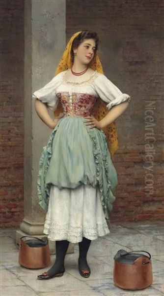 A Venetian Beauty Oil Painting by Eugen von Blaas