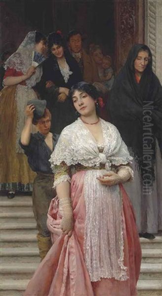 Leaving The Church Oil Painting by Eugen von Blaas