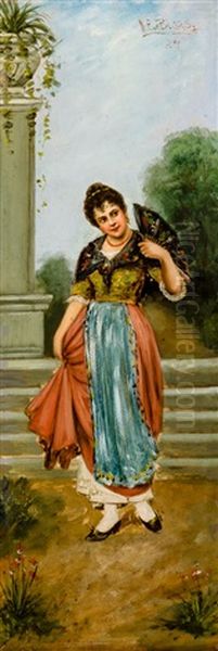 Junge Frau Mit Facher Oil Painting by Eugen von Blaas