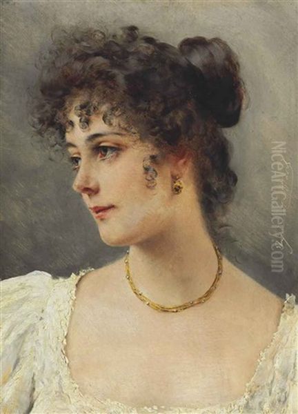 A Young Beauty Oil Painting by Eugen von Blaas