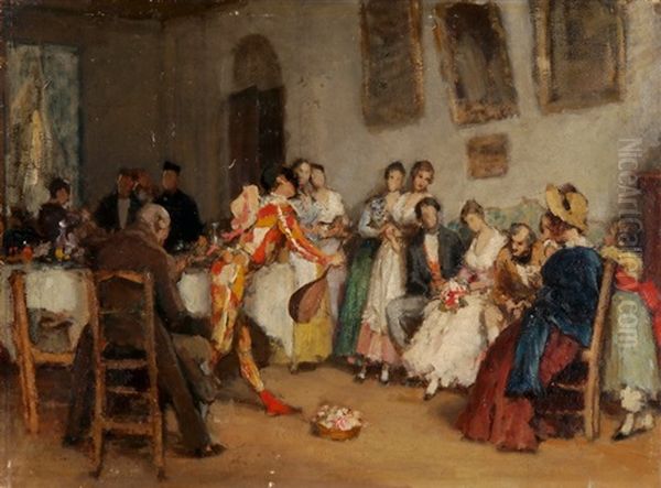 Skizze Zu Die Werbung Des Bajazzo Oil Painting by Eugen von Blaas