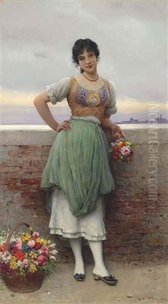 The Venetian Flower Seller Oil Painting by Eugen von Blaas