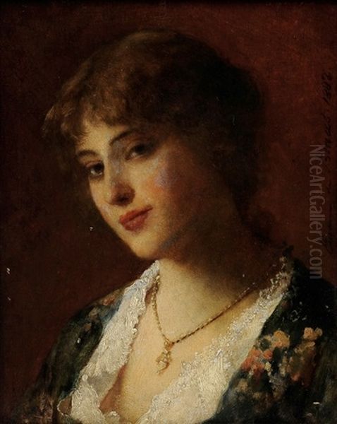 Retrato De Joven Con Vestido Verde Oil Painting by Eugen von Blaas