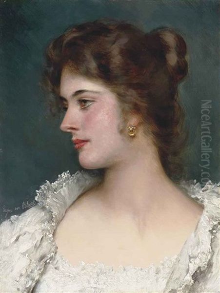 A Young Beauty Oil Painting by Eugen von Blaas