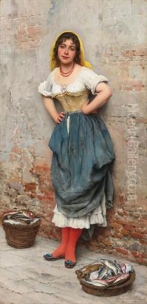 A Young Fishwife Oil Painting by Eugen von Blaas