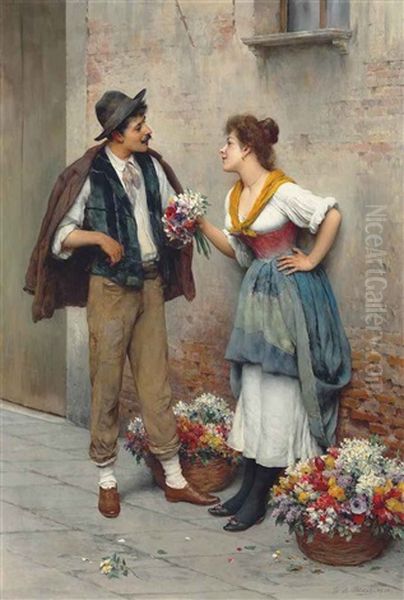 Blaas_eugene De The Flower Seller Oil Painting by Eugen von Blaas