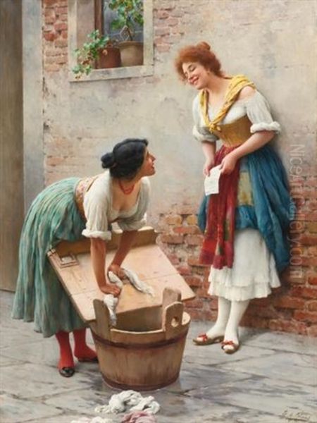 Sharing The News Oil Painting by Eugen von Blaas