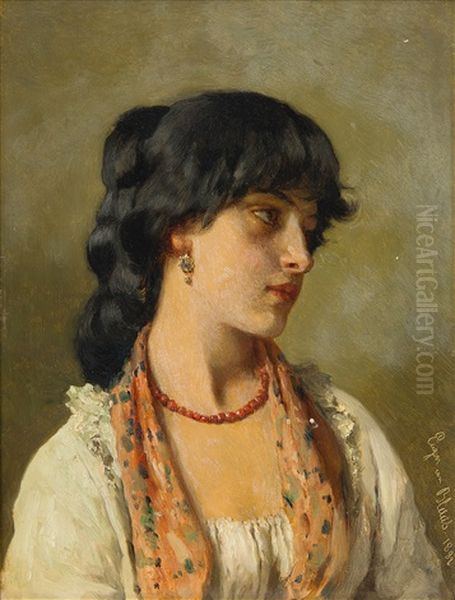 Bildnis Einer Jungen Italienerin Mit Roter Perlenkette Oil Painting by Eugen von Blaas