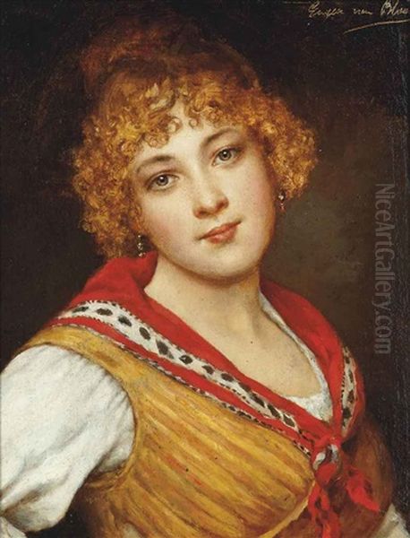 A Young Venetian Beauty Oil Painting by Eugen von Blaas