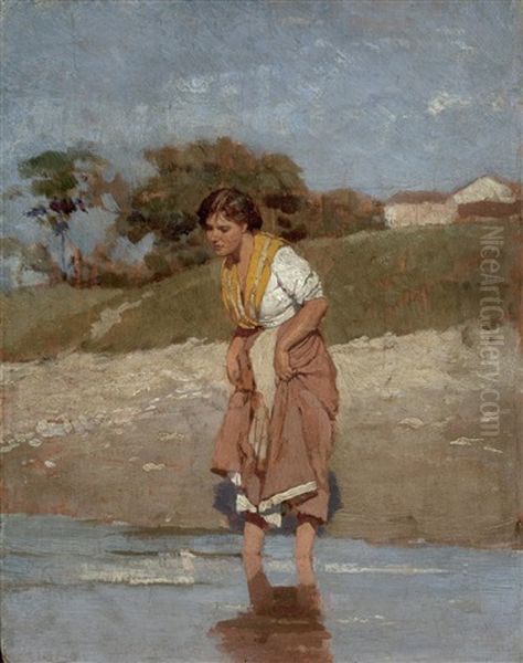 Junges Madchen Im Wasser Stehend Oil Painting by Eugen von Blaas