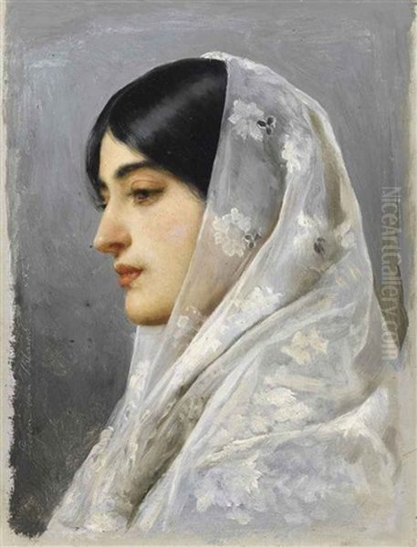 Portrait Of A Woman In Profile Oil Painting by Eugen von Blaas