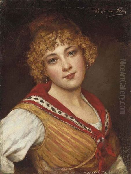 A Young Venetian Beauty Oil Painting by Eugen von Blaas