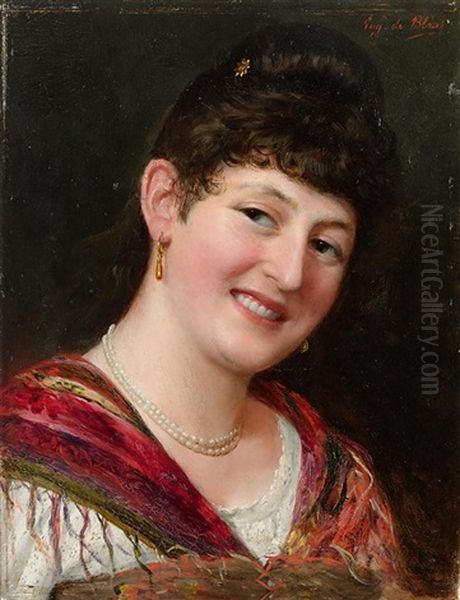 Portrait Einer Lachenden Dame Oil Painting by Eugen von Blaas