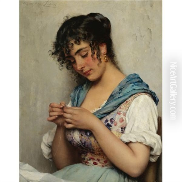 A Venetian Beauty Oil Painting by Eugen von Blaas