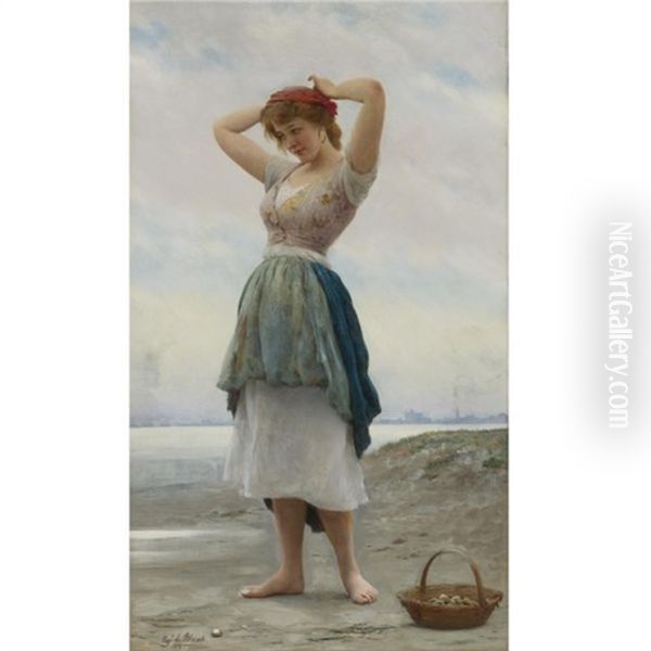 On The Beach Oil Painting by Eugen von Blaas