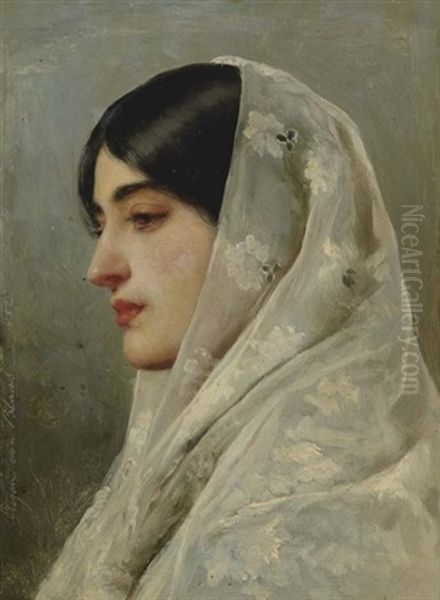 A Young Beauty Oil Painting by Eugen von Blaas