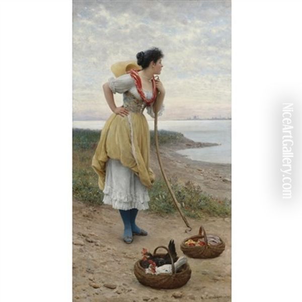 Daydreaming By The Shore Oil Painting by Eugen von Blaas