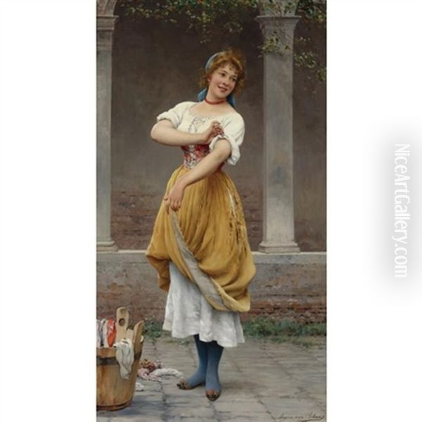 The Happy Laundress Oil Painting by Eugen von Blaas