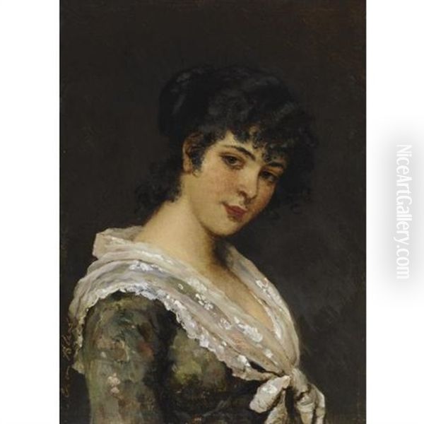 Portrait Of A Young Woman Oil Painting by Eugen von Blaas