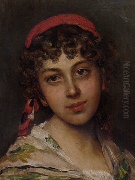 Portrait Of A Young Girl Oil Painting by Eugen von Blaas