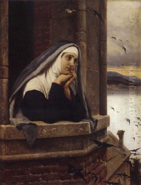 A Nun's Flight Of Fancy Oil Painting by Eugen von Blaas